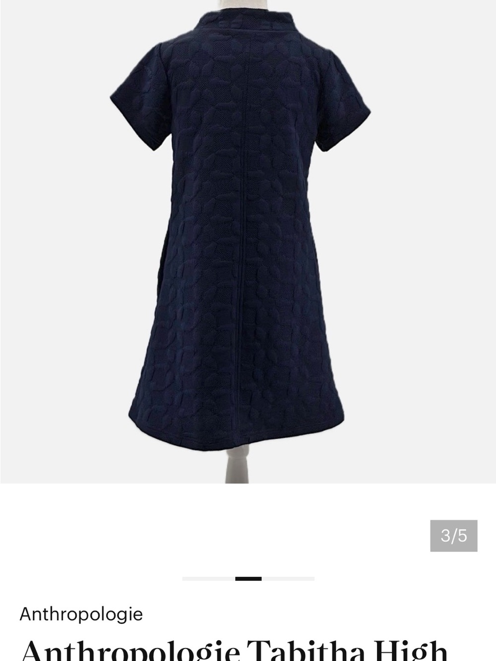 Anthropologie Navy Textured A-Line Short Sleeve Dress